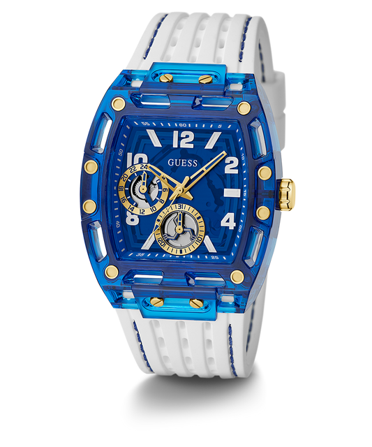 Montre multifonction GUESS pour homme blanche et bleue