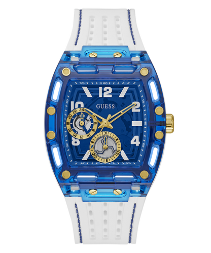 Montre multifonction GUESS pour homme blanche et bleue