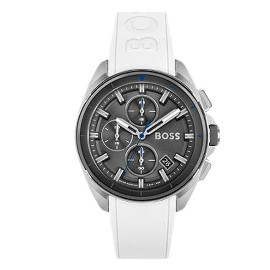 Montre chronographe à cadran gris avec bracelet en silicone blanc