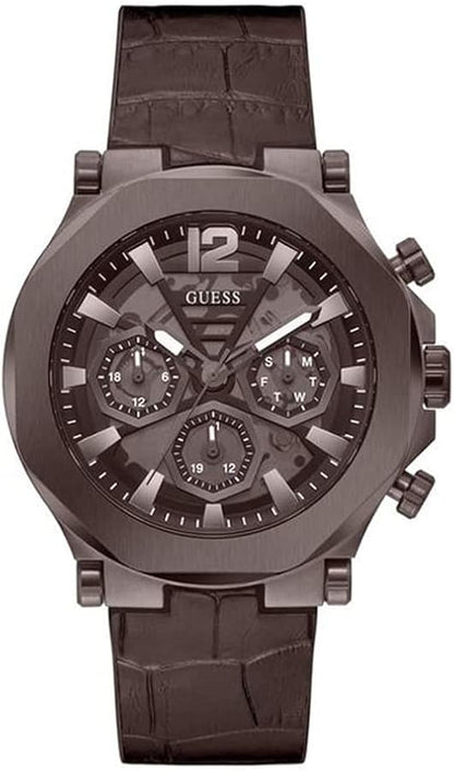 Montre GUESS multifonction US Homme Cuir Marron