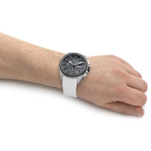 Montre chronographe à cadran gris avec bracelet en silicone blanc
